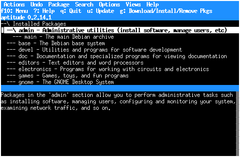 [package view, expand Installed Packages group, then expand admin group]